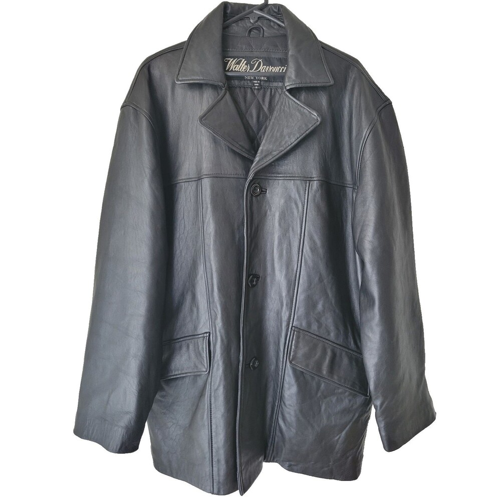Walter Davoucci Mens XL Black Leather Jacket Vintage 90s Car Coat Tony Soprano
